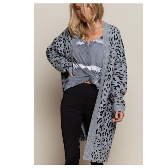 GREY Leopard Cardigan Sweater - Picture 6 of 11